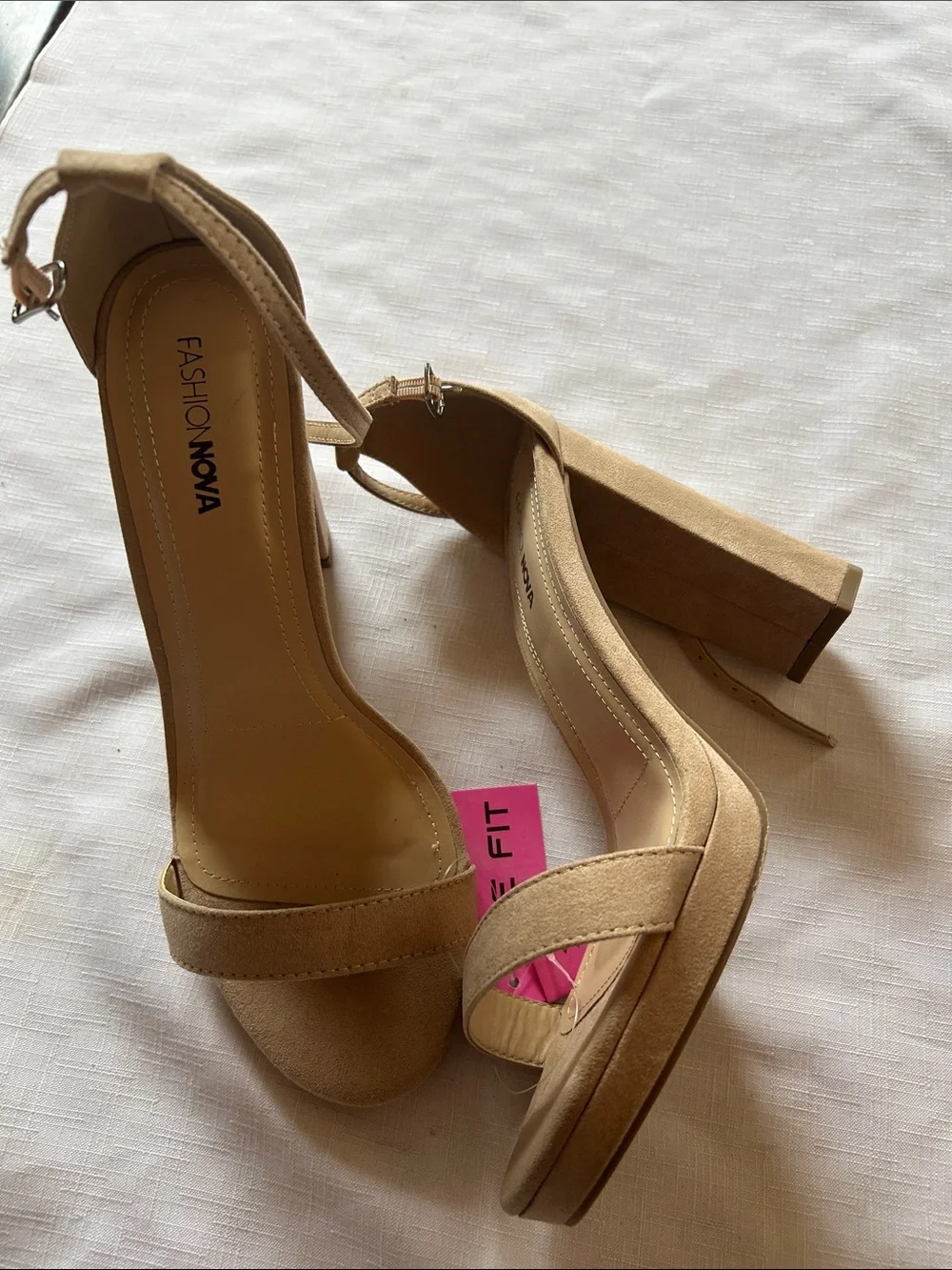 Fashion Nova Nude Ankle-Strap Block Heels